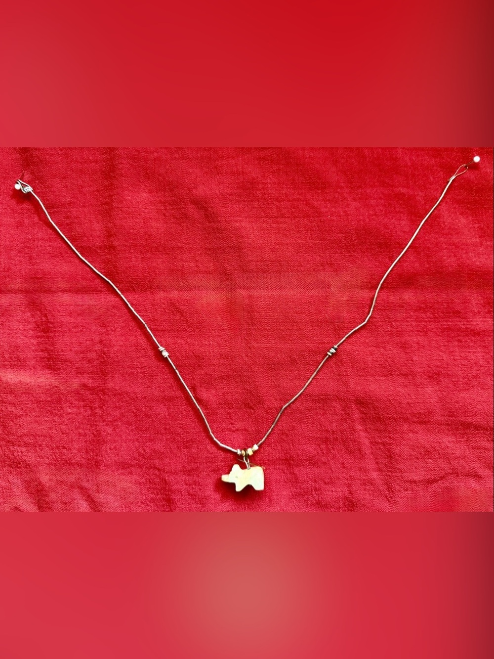 Native American Zuni Liquid 925 Silver Necklace Bead Beige Stone Animal Pendant